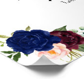 Dranken menubord bruiloft marine roodblauw bloem poster (Hoek)