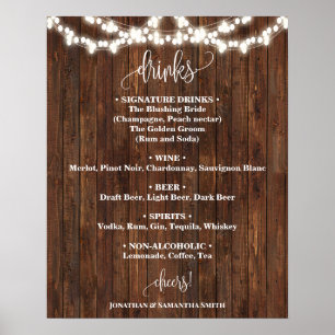 Dranken Menukaart Bord Country Western Bruiloft Poster