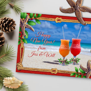 Dranken op de strand vakantie groet koppel briefkaart