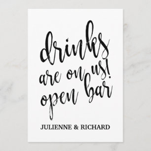 Dranken zijn op ons! Betaalbaar Huwelijksbar Bord Kaart