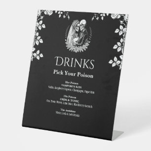 Dranken Zwarte Elegante Gotische Skelet Bruiloft Reclamebord Met Voetstuk