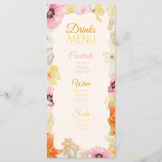 Drankenkaart Bloemig Pastel Oranje, Roze & Geel Menu