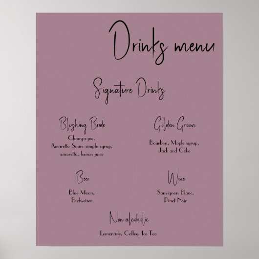 Drankenmenu Huwelijksposter Poster (Voorkant)