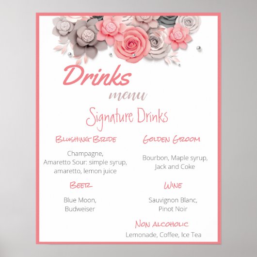 Drankenmenu Huwelijksposter Poster (Voorkant)