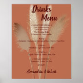 Drankenmenu Pampas Gras Bruids Huwelijk Bord Poster (Voorkant)