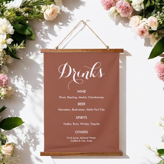 Drankenmenu Trouw Bruinoranje Wit Hangend Wandkleed
