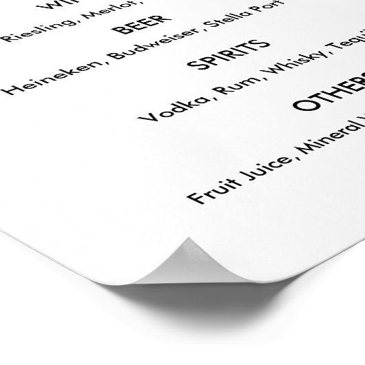 Drankenmenu Trouwdag Zwart Wit Poster (Hoek)