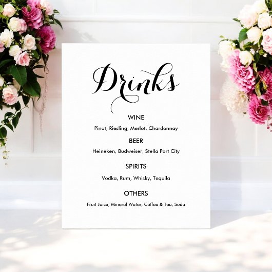 Drankenmenu Trouwfeest Zwart Wit Poster