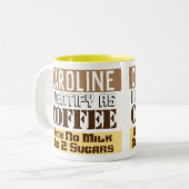 Drankinstructies met naam tweekleurige koffiemok (Voorkant links)