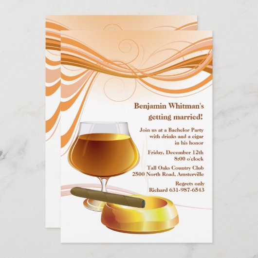 Drankje en een sigaar - uitnodiging voor vrijgezel (Voorkant / Achterkant)