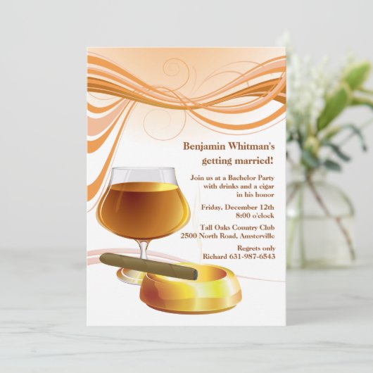Drankje en een sigaar uitnodiging voor vrijgezelle (Staand voorkant)