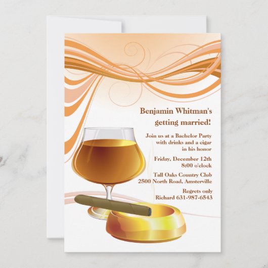Drankje en een sigaar vrijgezellenfeest uitnodigin kaart (Voorkant)