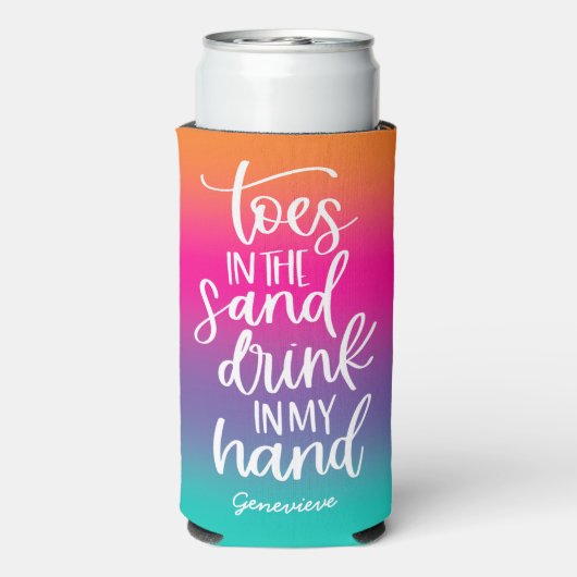 Drankje in mijn hand Mooie tekst ontwerp Gradiënt Seltzer Blikjeskoeler (Seltzer Achterkant)