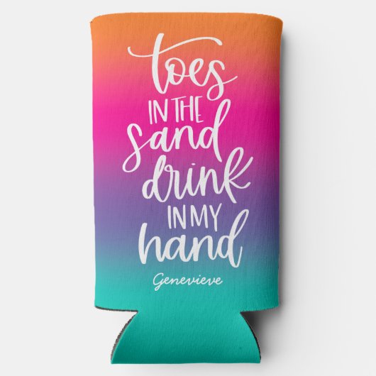 Drankje in mijn hand Mooie tekst ontwerp Gradiënt Seltzer Blikjeskoeler (Achterkant)