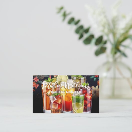 Drankjes assorti Mix | Bloemige achtergrond Visitekaartje (Staand voorkant)