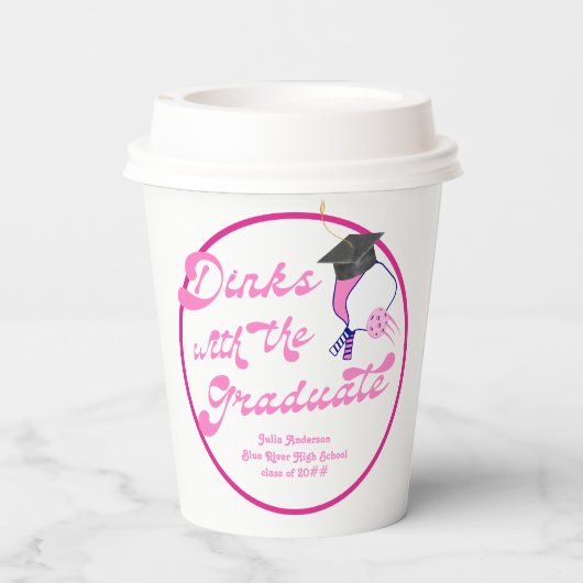 Drankjes met het Afstuderen Pink Pickleball Afstud Papieren Bekers (Achterkant)