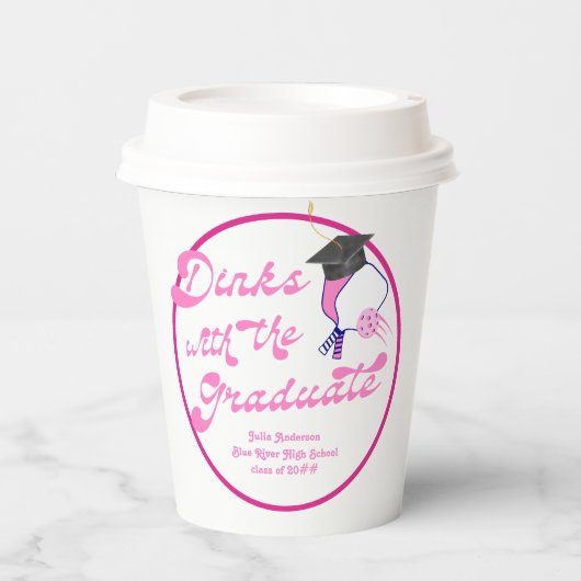 Drankjes met het Afstuderen Pink Pickleball Afstud Papieren Bekers (Voorkant)
