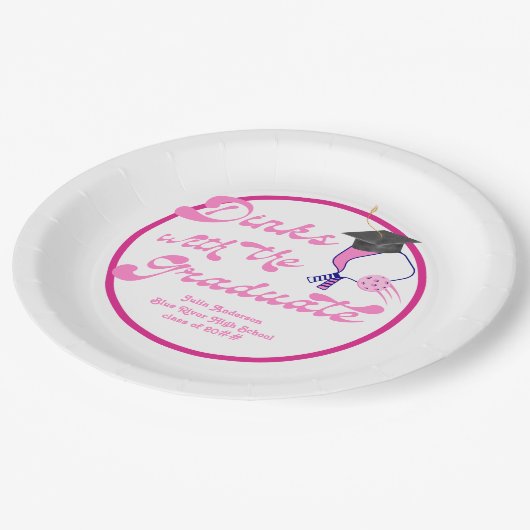 Drankjes met het Afstuderen Pink Pickleball Afstud Papieren Bordje (Gekanteld)