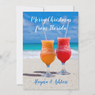 Drankjes op het strand Florida Kerstmis Plat Groet Feestdagenkaart