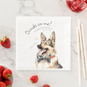 Drankjes Op Mij Duitse Herder Waterverf Pret Hond Servet (Insitu)