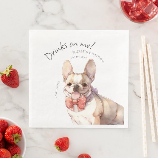 Drankjes Op Mij Franse Bulldog Aquarel Plezierige  Servet (Insitu)
