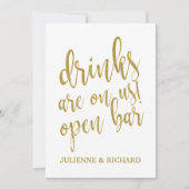 Drankjes zijn op ons! Betaalbare trouwfeestbar bor Kaart (Voorkant)