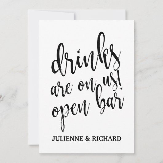 Drankjes zijn op ons! Betaalbare trouwfeestbarbord Kaart (Voorkant)
