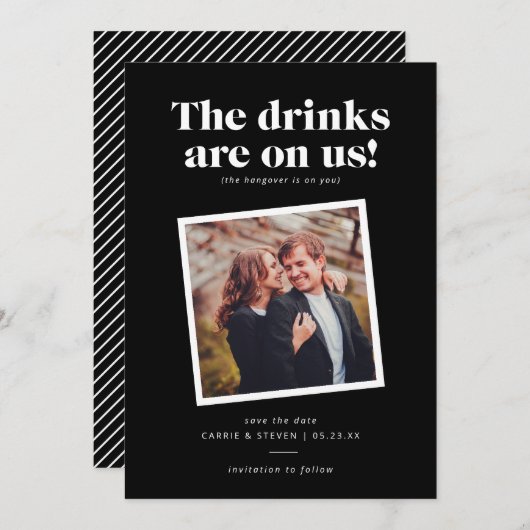 Drankjes Zijn Op Ons Grappige Huwelijk Save the Da Save The Date (Voorkant / Achterkant)