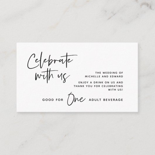 Drankkaart, drank voor volwassenen, vier met ons m informatiekaartje (Voorkant)