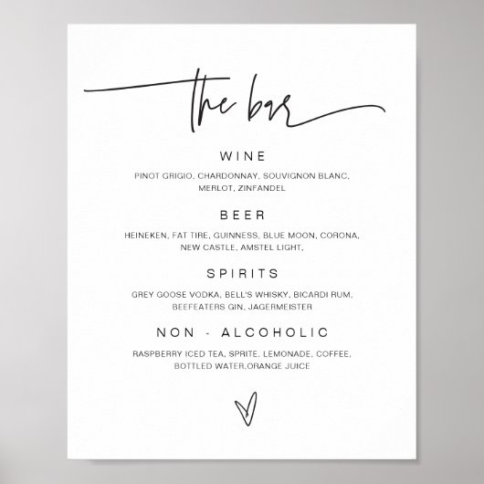 Drankmenu Huwelijksbar Bord Ontvangst Poster G400 (Voorkant)