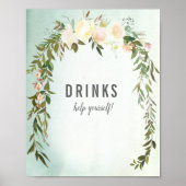 Dranktafel Groene Witte Roos Baby Sprinkle Shower Poster (Voorkant)