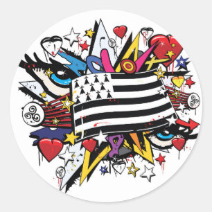 Drapeau Bretagne Breizh graffiti Breton graff Ronde Sticker