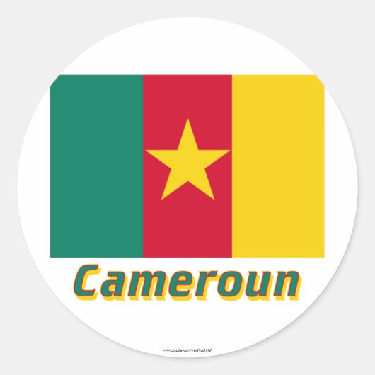 Drapeau Cameroun avec le nom en français Ronde Sticker (Voorkant)