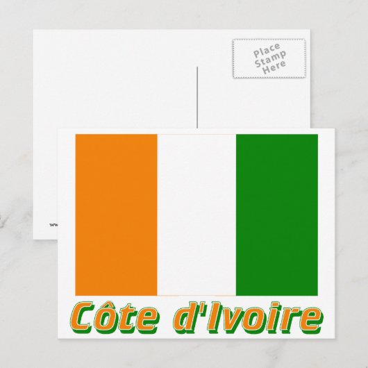 Drapeau Côte d'Ivoire avec le nom en français Briefkaart (Voorkant / Achterkant)