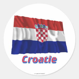 Drapeau Croatie avec le nom en français Ronde Sticker