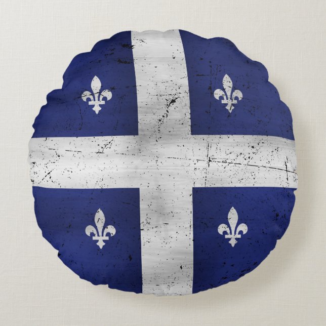 Drapeau du Québec style grunge érodé Rond Kussen (Voorkant)