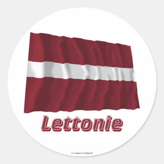 Drapeau Lettonie avec le nom en français Ronde Sticker (Voorkant)