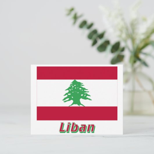 Drapeau Liban avec le nom en français Briefkaart (Staand voorkant)
