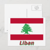 Drapeau Liban avec le nom en français Briefkaart (Voorkant / Achterkant)
