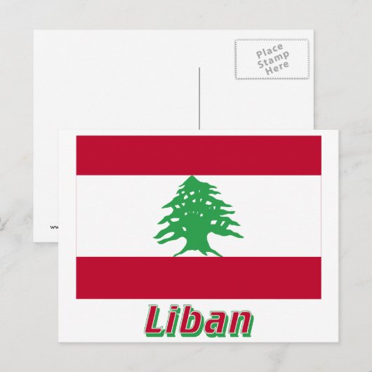Drapeau Liban avec le nom en français Briefkaart (Voorkant / Achterkant)