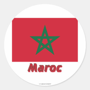 Drapeau Maroc avec le nom en français Ronde Sticker