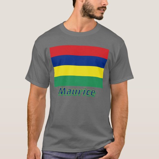 Drapeau Maurice avec le nom en français T-shirt (Voorkant)