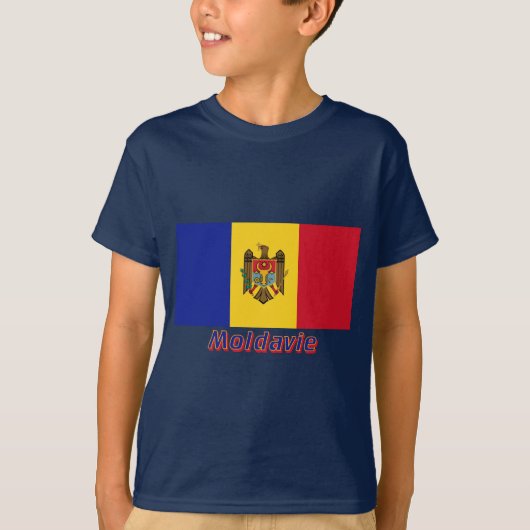 Drapeau Moldavie avec le nom en français T-shirt (Voorkant)