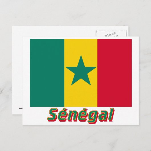 Drapeau Sénégal avec le nom en français Briefkaart (Voorkant / Achterkant)