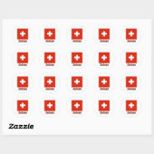 Drapeau Suisse avec le nom en français Ronde Sticker (Vel)