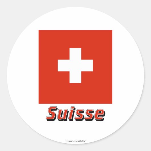 Drapeau Suisse avec le nom en français Ronde Sticker (Voorkant)