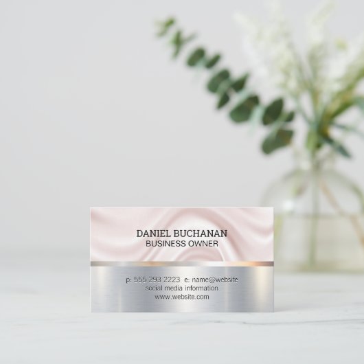 Draperige achtergrond | Goud metaal | Metaal gebor Visitekaartje (Staand voorkant)