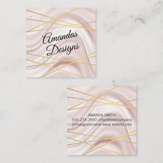 Drapery Fabric-achtergrond | Abstracte gouden lijn Vierkante Visitekaartje (Voorkant / Achterkant)