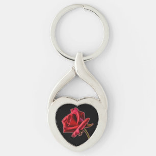 Drasted Heart Red Rose op zwarte Sleutelhanger