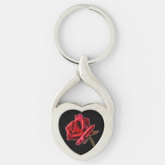 Drasted Heart Red Rose op zwarte Sleutelhanger (Voorkant)